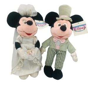 VTG W/ Tags Disney Store Bride & Groom Mickey Minnie Mouse Wedding Plush Stuffed